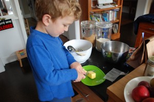 slicing carefully slicing the butter for melting is a good time to practice knife skills